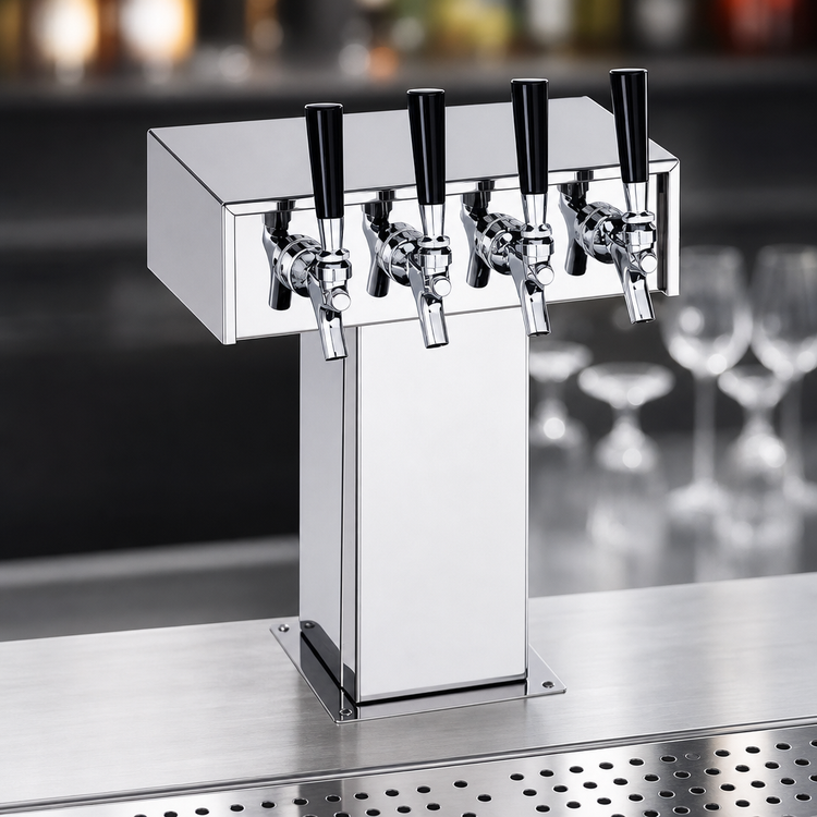 Product image #3 for Perlick 4-Faucet Countertop Tee Draft Beer Tower, Glycol-Cooled, Stainless Steel