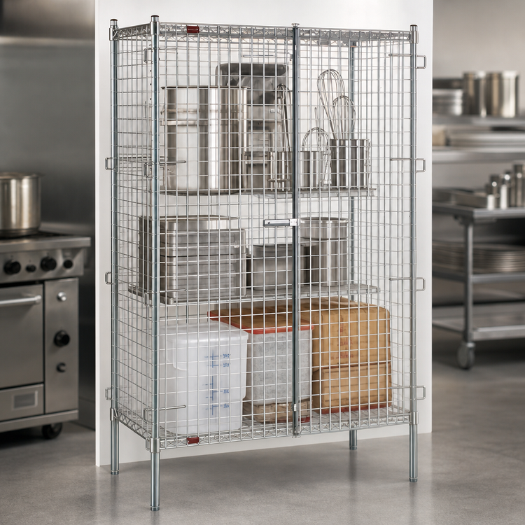 Product image #3 for QuadTruss Stationary Stainless Steel Open Wire Security Cage with Dual Lockable Doors, 39-1/4 x 17-1/4 x 67 Inches