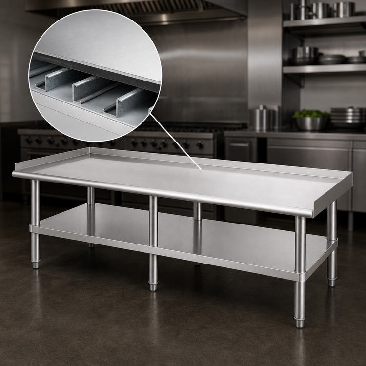 Product image #3 for 84-Inch Wide x 30-Inch Deep Stainless Steel Equipment Stand with Adjustable Undershelf