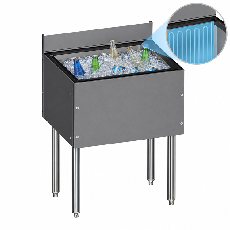 Product image #3 for CHOICE Underbar Stainless Steel Ice Bin with Built-In 10-Circuit Cold Plate, 24-Inch W x 19-Inch D, 67 lb. Capacity