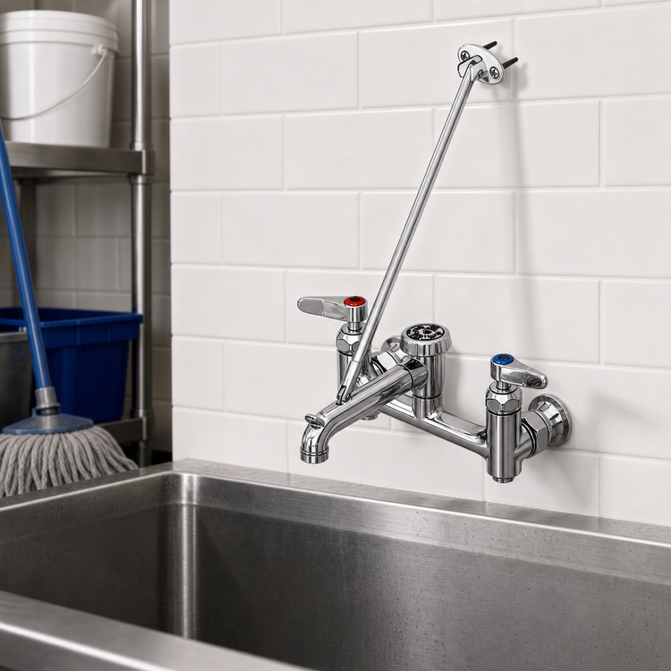 Product image #3 for Wall-Mount Service Sink / Mop Sink Faucet with Vacuum Breaker Spout, 8-Inch Centers