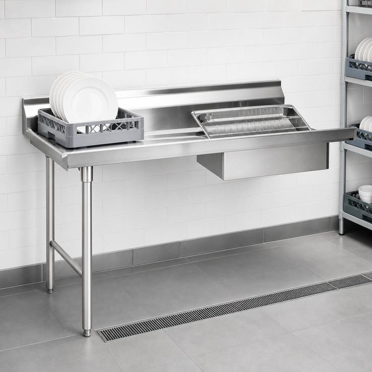 Product image #3 for Spec-Master Straight Soiled Dishtable with Left-to-Right Operation and 20 x 20 x 5 Inch Pre-Rinse Sink, 48 x 30 Inches, 14-Gauge 304 Stainless Steel Top