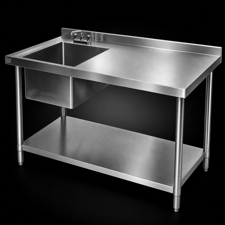 Product image #3 for 72-Inch x 30-Inch Left-Sink Stainless Steel Prep Sink Work Table with Backsplash and Undershelf
