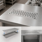 Thumbnail image #3 for John Boos UBDP-1236-X 36 x 12 Inch Drop-In Stainless Steel Drip Pan with Removable Perforated Insert, 1/4 MPT Drain