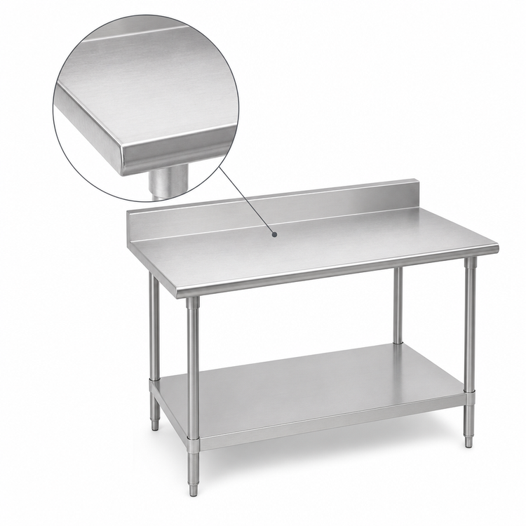 Product image #3 for Advance Tabco 72 Inch x 24 Inch 430 Stainless Steel Work Table with 5 Inch Backsplash and Adjustable Undershelf