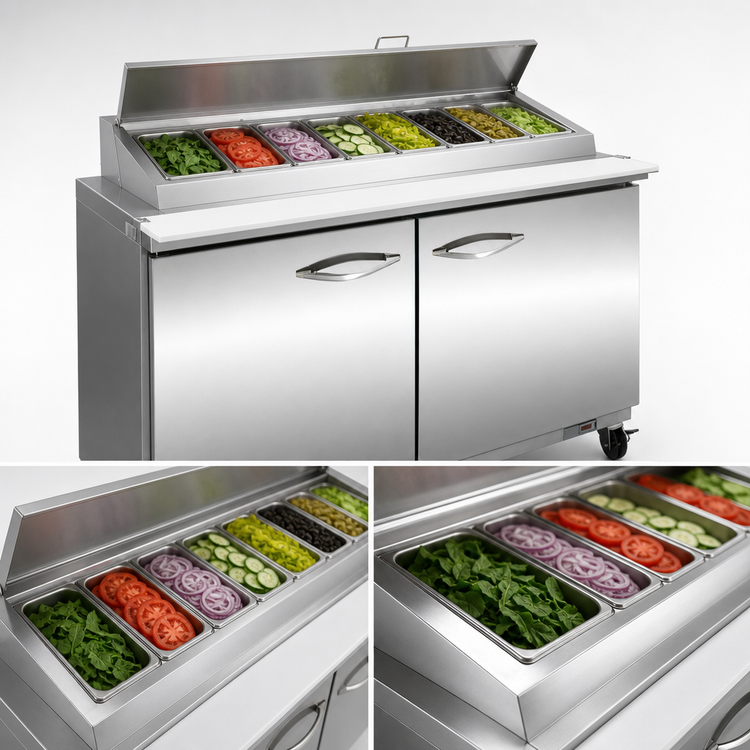 Product image #3 for IKON Refrigeration Mega Top Two-Section Sandwich / Salad Prep Table, 48.2-Inch, 12 Cu. Ft.
