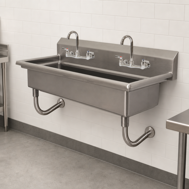 Product image #3 for Advance Tabco Wall Mounted Multiwash Hand Sink with 2 Gooseneck Faucets, 40 Inch Wide