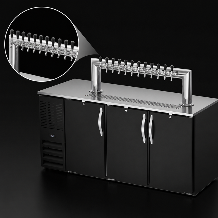 Product image #3 for Beverage-Air 72-Inch Direct Draw Beer Dispenser with 12-Tap Tower, 3 Half-Barrel Capacity, Black Exterior