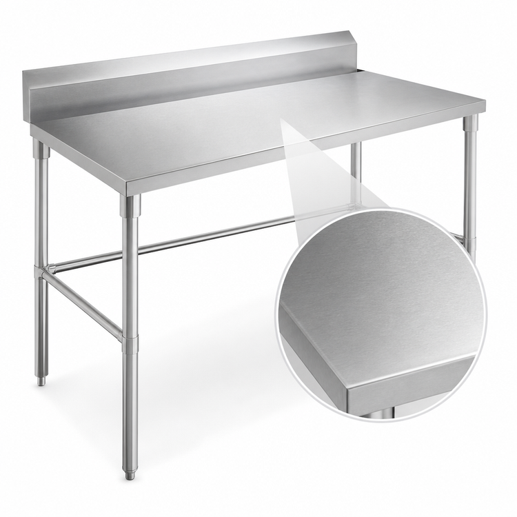 Product image #3 for Sapphire 48 Inch x 30 Inch Stainless Steel Open Base Work Table with 5 Inch Backsplash