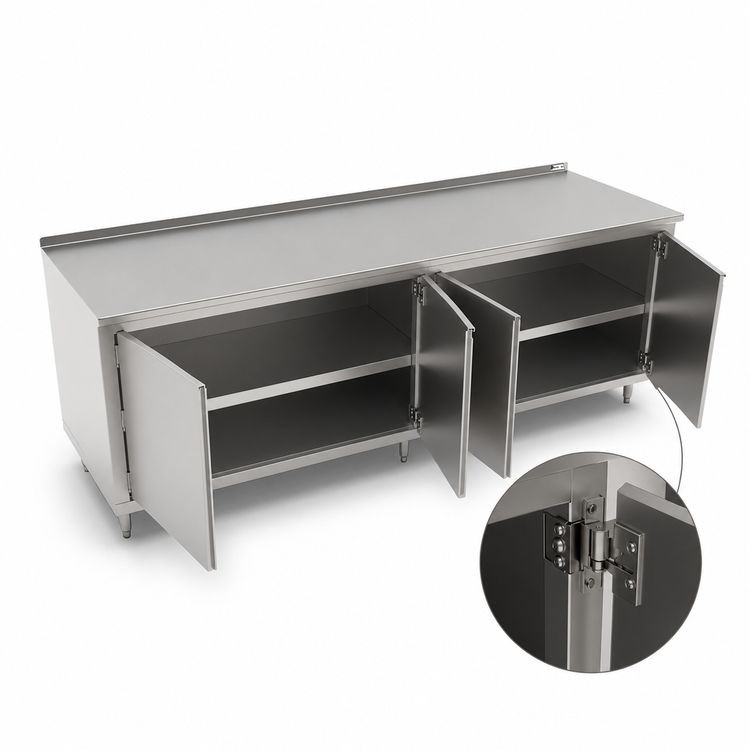 Product image #3 for John Boos 120-Inch x 24-Inch Stainless Steel Cabinet Base Work Table with Hinged Doors and 1-1/2-Inch Rear Riser