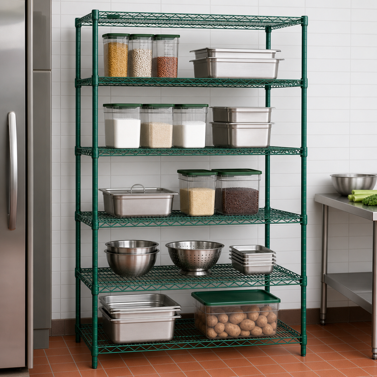 Product image #3 for Eagle Redi-Pak Stationary 5-Tier Wire Shelving Unit, 48 x 18 x 74 Inches, Green Epoxy Finish
