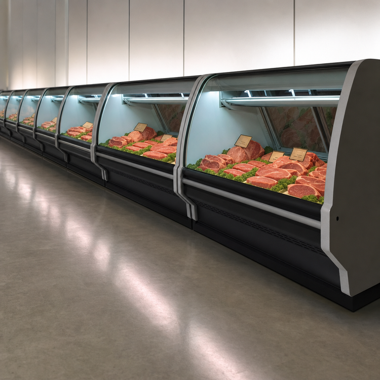 Product image #3 for Howard-McCray 40E Series 75.5-Inch Self-Contained Full-Service Curved Glass Red Meat Service Case