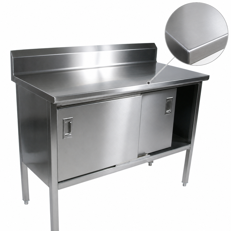 Product image #3 for John Boos Enclosed Work Table with Sliding Door Cabinet Base, 108 x 24 Inches, Stainless Steel Top