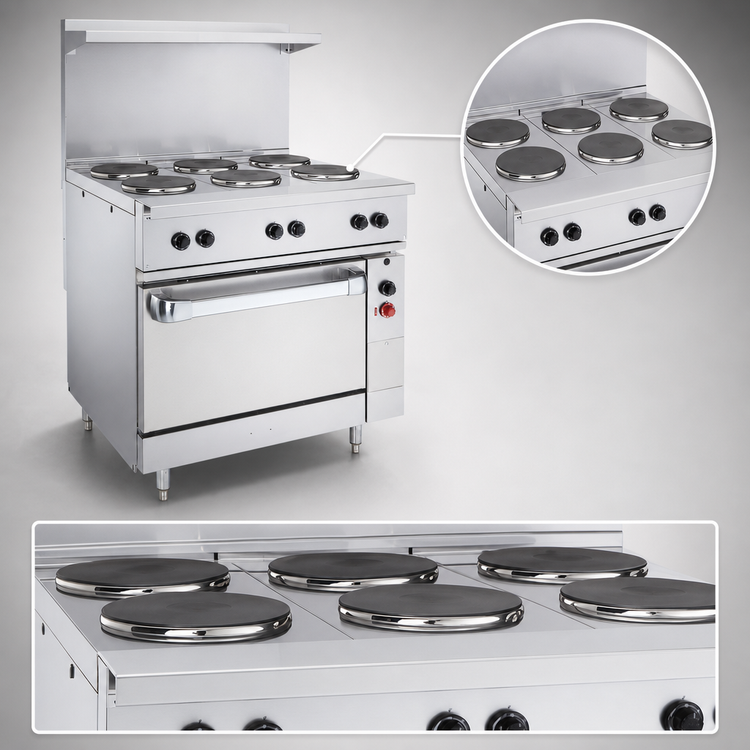 Product image #4 for Vulcan 36-Inch Electric Restaurant Range with 6 French Hotplates and Standard Oversized Oven