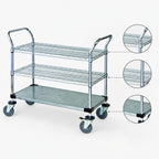 Thumbnail image #3 for Quantum WRC-2142-3CG 3-Shelf Utility Bus Cart, Chrome-Plated Wire and Galvanized Solid Shelves, 1,200-lb Capacity, 42 x 21 x 37.5 in.