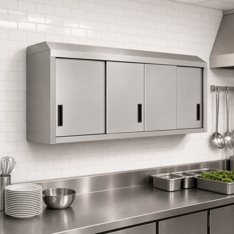 Product image #3 for Advance Tabco WCS-15-96 96-Inch Wall-Mounted Stainless Steel Storage Cabinet with 4 Sliding Doors