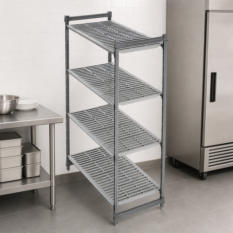 Product image #3 for Cambro Camshelving Basics Plus 4-Tier Vented Stationary Starter Unit, 18 x 36 x 84 Inches, Brushed Graphite