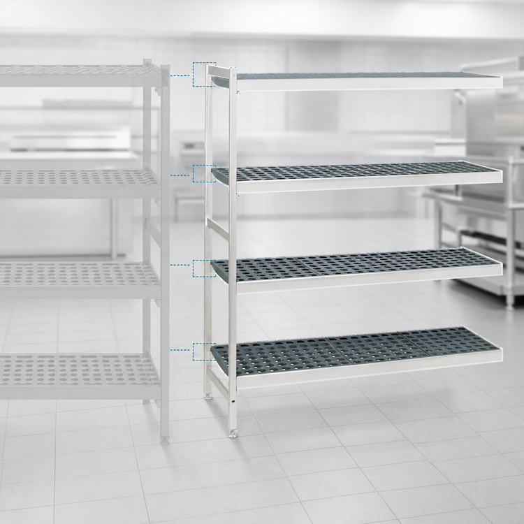 Product image #3 for Fermostock 4-Tier Perforated Polymer Shelving Unit Expansion Kit, 64" W x 14" D x 66" H