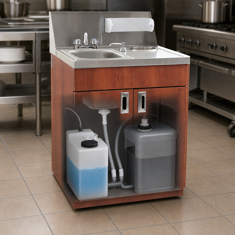 Product image #3 for Eagle Group Portable Self-Contained Hand Sink with Laminated Cabinet, Hot & Cold Water, Single Stainless Steel Bowl