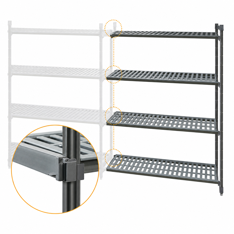 Product image #3 for Cambro Camshelving Basics Plus 4-Tier Vented Add-On Polymer Shelving Unit, 24" x 48" x 84"