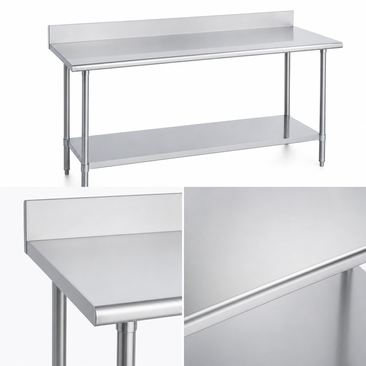 Product image #3 for Duke 36" Wide x 144" Long Stainless Steel Work Table with 5" Riser and Galvanized Undershelf