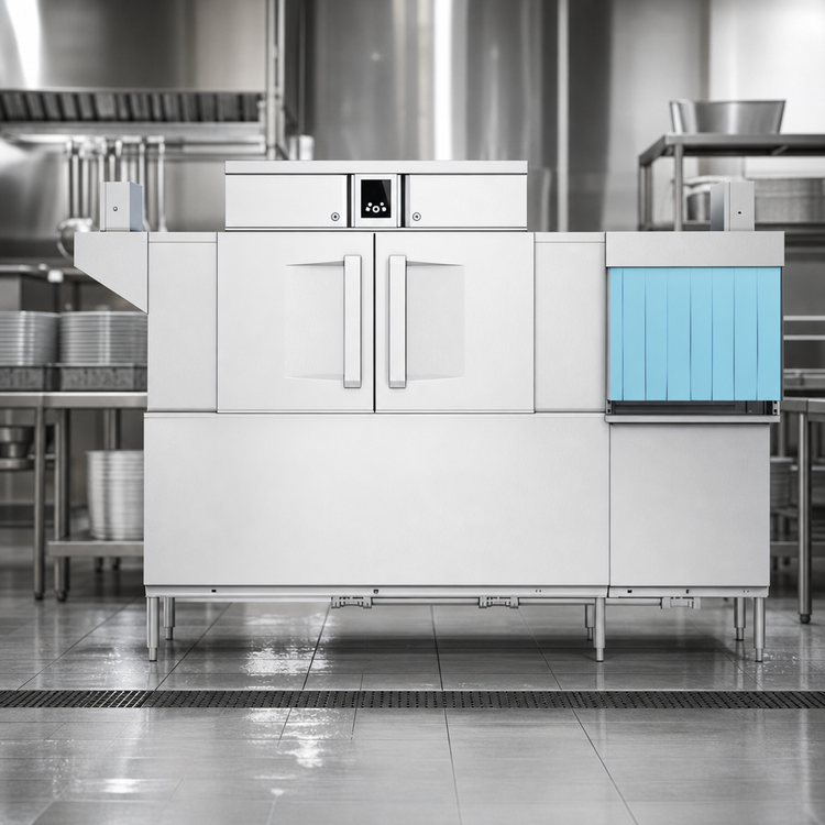 Product image #3 for Hobart Warewash Flow CL86C-BAS+BUILDUP 2-Tank Conveyor Dishwasher with Corner Scraper, 342 Racks/Hour, Touch Screen Controls