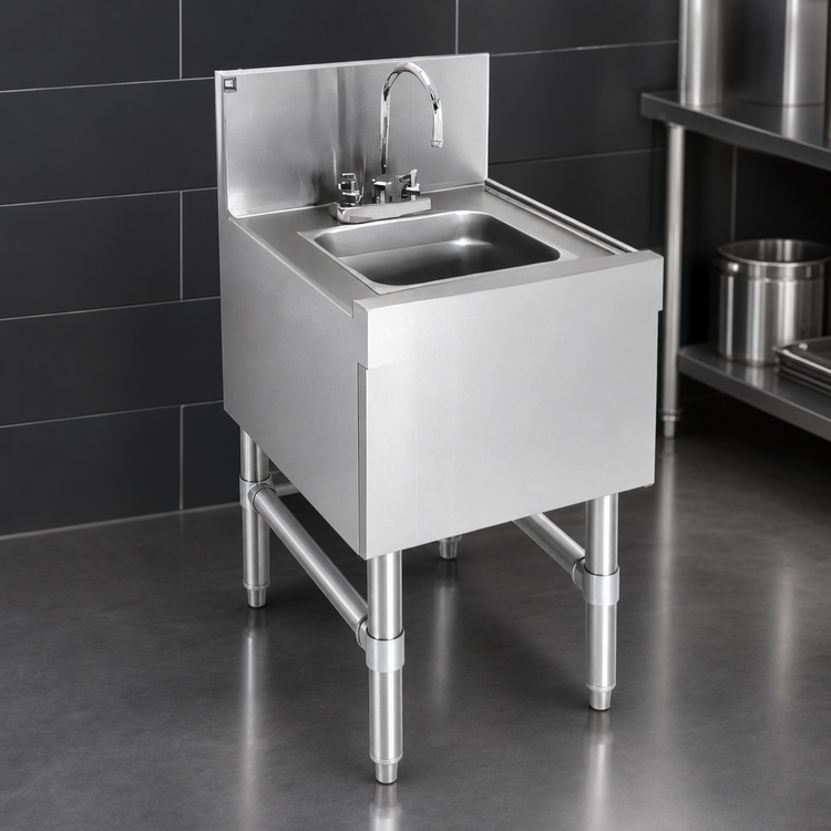 Product image #3 for Spec-Bar 12 x 19 Inch Free-Standing Underbar Hand Sink with T&S Gooseneck Faucet, 304 Stainless Steel