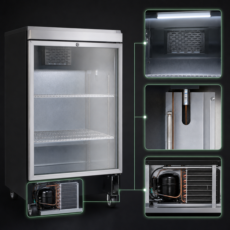 Product image #3 for Continental Refrigerator 24-Inch Single-Door Back Bar Display Cooler with Hinged Glass Door, Stainless Steel Top, Black Finish