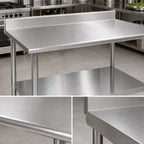 Thumbnail image #3 for Eagle Group Deluxe T3660EB-BS Stainless Steel Work Table, 60 x 36 in, 16-Gauge 300 Series Top, Backsplash & Adjustable Undershelf