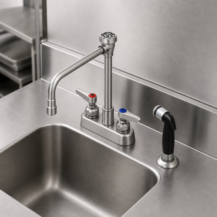 Product image #3 for T&S Brass B-1177 4-Inch Centers Deck Mount Workboard Faucet with Rigid Vacuum Breaker Nozzle and Side Spray