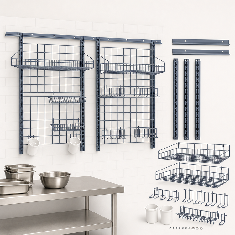 Product image #3 for Quantum Store Grid Medium-Duty Wall-Mounted Shelving Starter Kit with 72-Inch Wall Track