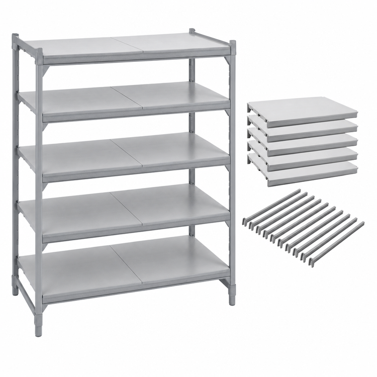 Product image #4 for Cambro Camshelving Premium 21" x 48" Solid 5-Shelf Polymer Shelf Kit
