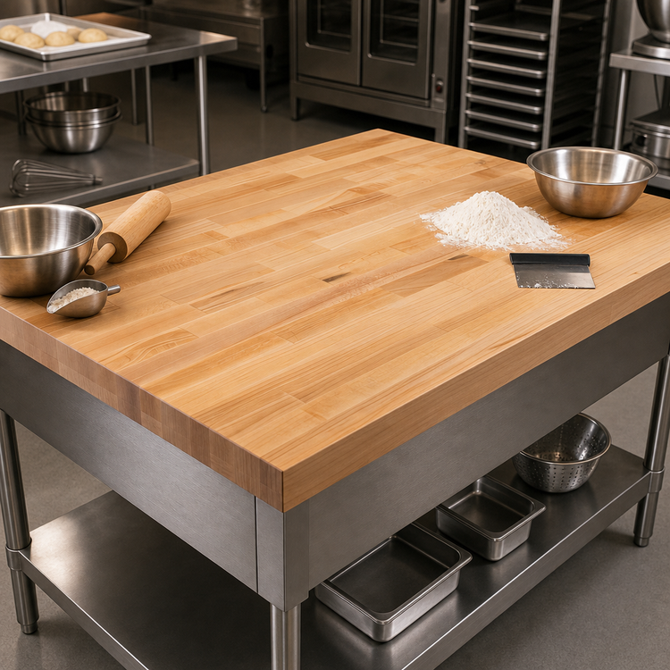 Product image #3 for John Boos 96-Inch x 60-Inch Edge Grain Flat Top Northern Hard Rock Maple Bakers' Table Top