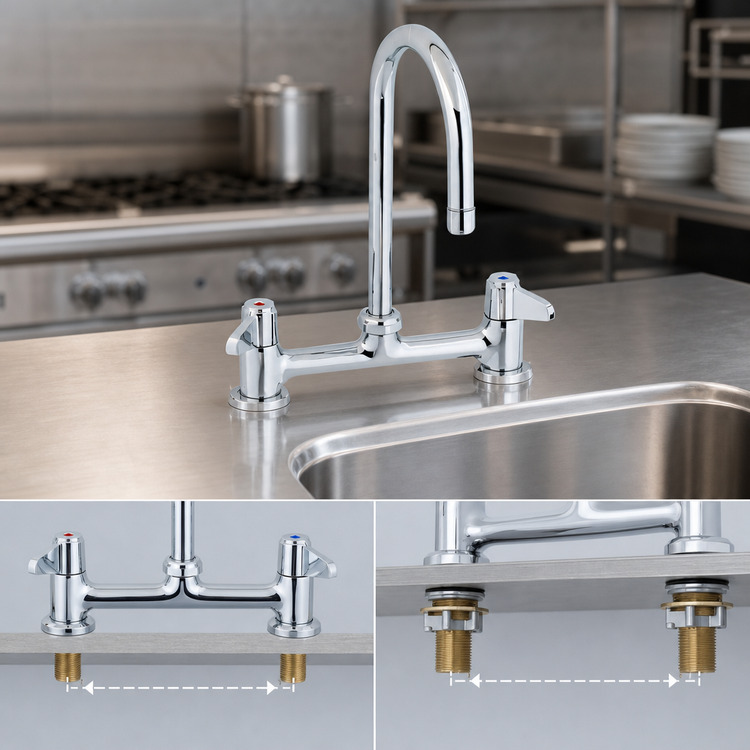Product image #3 for equip 8-Inch Deck Mount Mixing Faucet with 5 7/8-Inch Swivel Gooseneck and Lever Handles