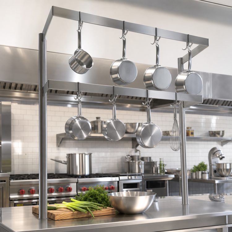 Product image #3 for John Boos PRD4 Table-Mount Double-Bar Stainless Steel Pot Rack, 91-1/4 Inch Wide