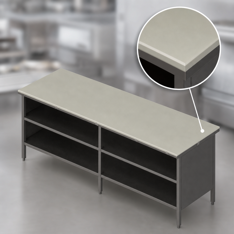 Product image #3 for John Boos 144 x 30 Inch 3/4 Inch Poly Top Open Front Cabinet Base Work Table