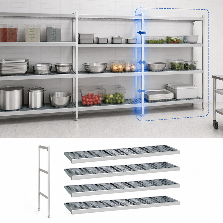 Product image #3 for Fermostock 4-Tier Polymer Shelving Expansion Kit, 71-Inch High x 59-Inch Wide x 18-Inch Deep