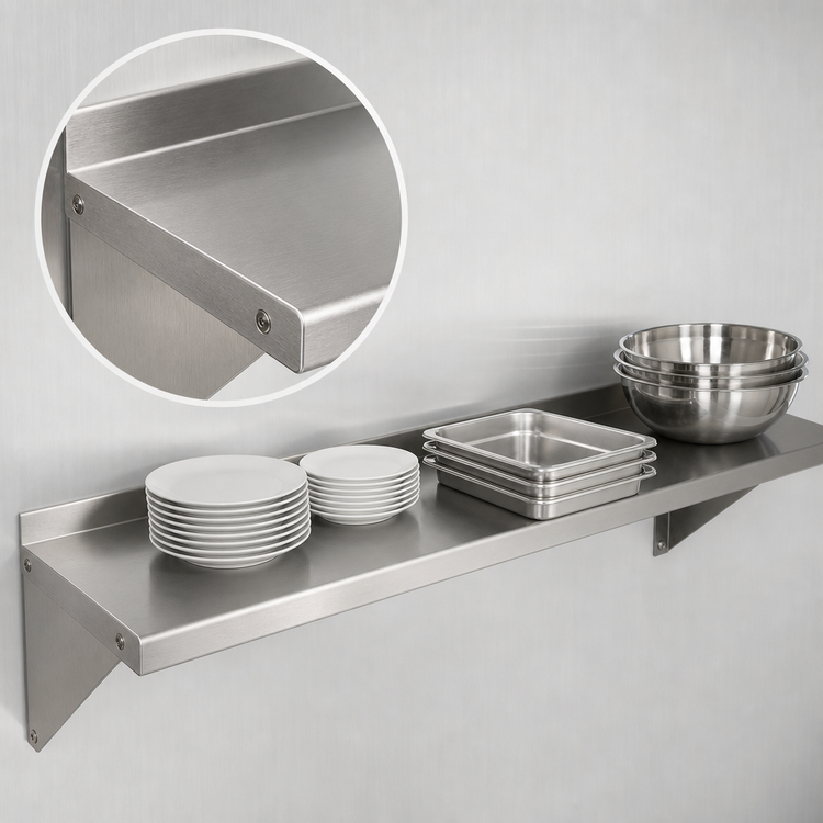 Product image #3 for John Boos Stallion 60-Inch Wall-Mounted Stainless Steel Shelf with Safety Edge, 16-Inch Deep