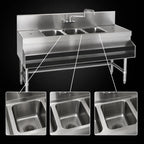 Thumbnail image #3 for Eagle Group Spec-Bar B4-3-R-19 Three-Compartment Underbar Sink, Right Drainboard, 48"W x 19"D, 304 Stainless Steel