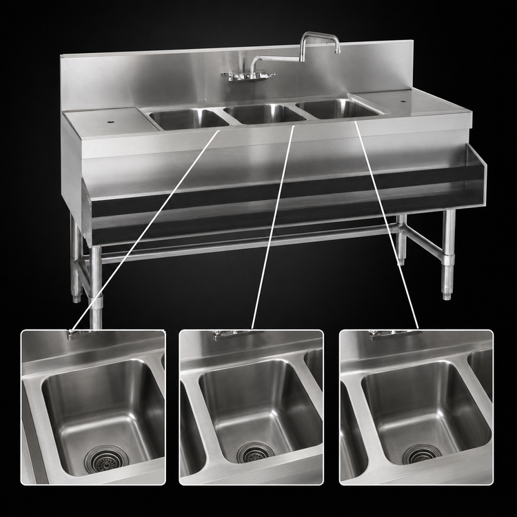 Product image #3 for Eagle Spec-Bar Three-Compartment Underbar Sink Unit with Right Drainboard, 48-Inch Wide
