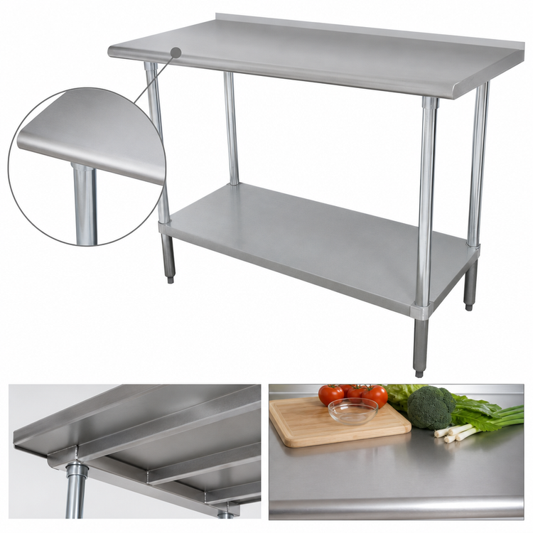 Product image #3 for Advance Tabco 84-Inch x 36-Inch Stainless Steel Work Table with 1-1/2-Inch Rear Splash and Adjustable Undershelf