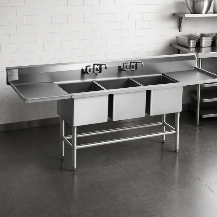 Product image #3 for Eagle Spec-Master FN2060-3-18R-14/3 Three-Compartment Stainless Steel Sink with 18-Inch Right-Hand Drainboard