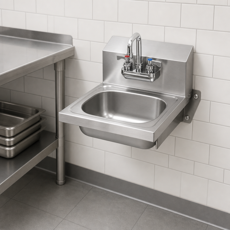 Product image #3 for Krowne Wall-Mount Stainless Steel Hand Sink with Low-Lead Gooseneck Faucet