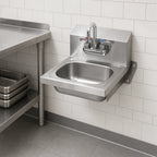 Thumbnail image #3 for Krowne HS-22 Wall-Mounted Stainless Steel Hand Sink with 14 x 10 x 5 Inch Bowl, Gooseneck Faucet and 7-3/4 Inch Backsplash