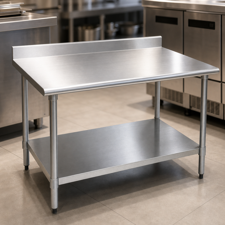 Product image #3 for BlendPort Deluxe Series Stainless Steel Work Table, 48"W x 30"D, 4-1/2" Backsplash, Adjustable Galvanized Undershelf