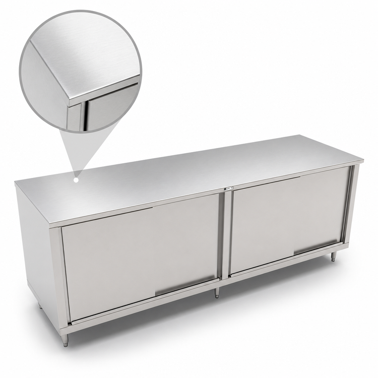 Product image #3 for John Boos 132-Inch x 24-Inch Stainless Steel Cabinet Base Work Table with Sliding Doors, 14-Gauge Flat Top
