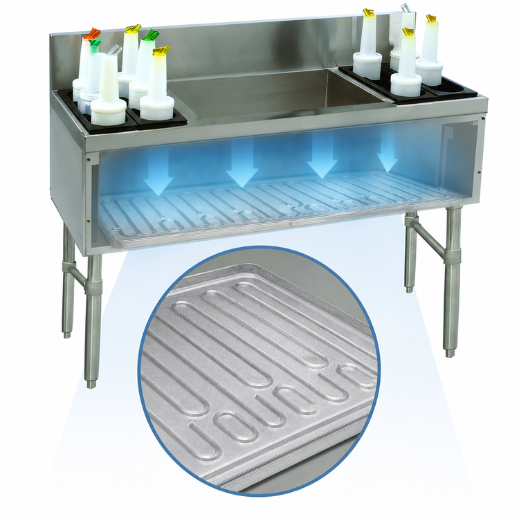 Product image #3 for Advance Tabco Prestige 54-Inch Stainless Steel Bar Ice Bin with 10-Circuit Cold Plate and Bottle Storage