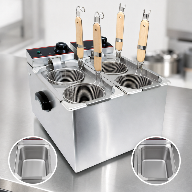 Product image #3 for Omcan Countertop Electric Pasta Cooker with Dual 4L Tanks and 4 Baskets