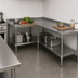 Thumbnail image #3 for John Boos L-Shaped Stainless Steel Corner Work Table with 1-1/2 Inch Rear Riser and Adjustable Undershelf