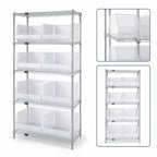 Thumbnail image #3 for Quantum WR5-270CL Bin Wire Shelving System, 42"W x 18"D x 74"H, 5 Shelves, 8 Clear Bins, Chrome, Stationary